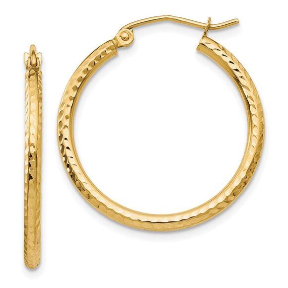 Kazi Luxury 14k Yellow Gold Diamond-cut 2mm Round Tube Hoop Earrings